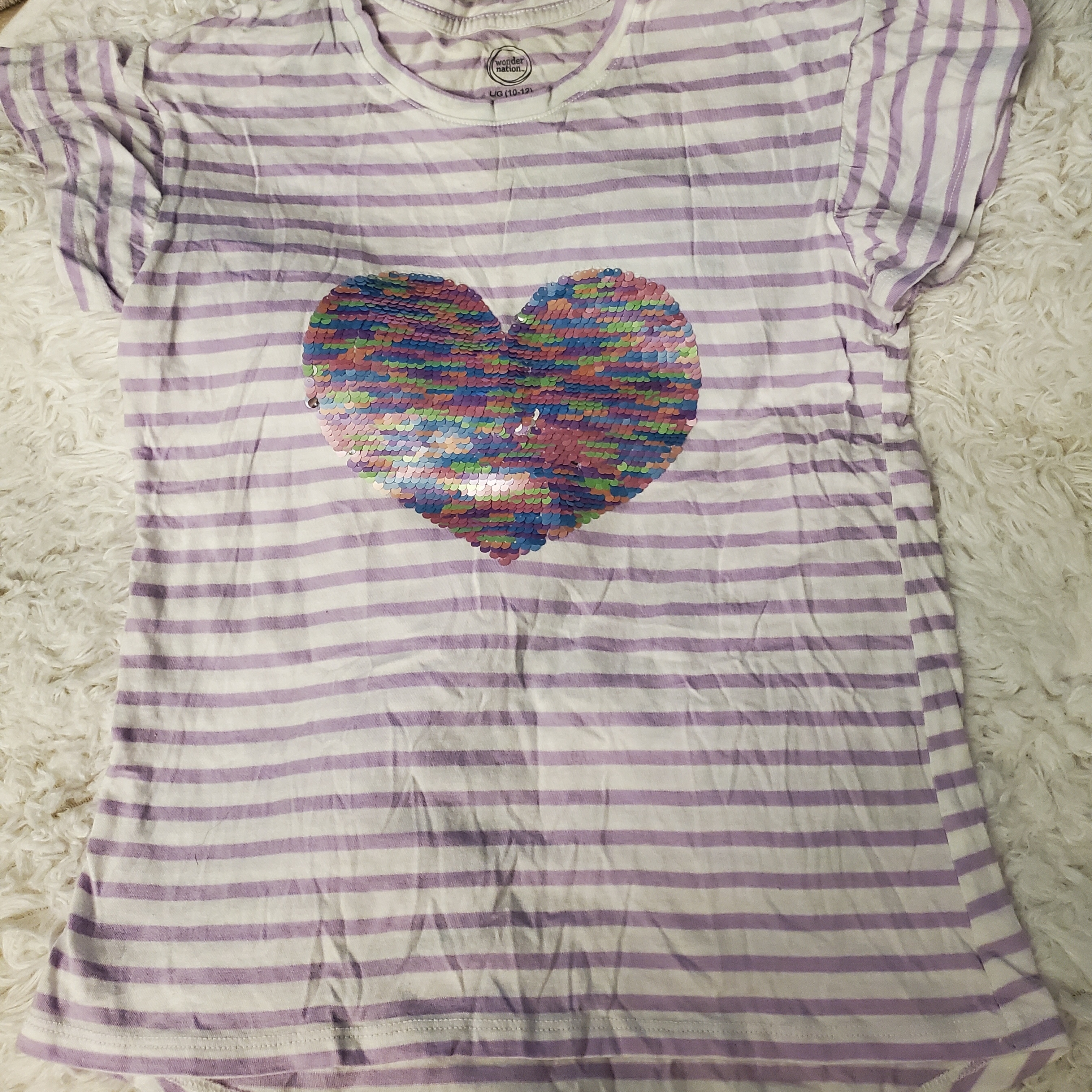 Wonder Nation Purple Striped Tee With Sequin Heart